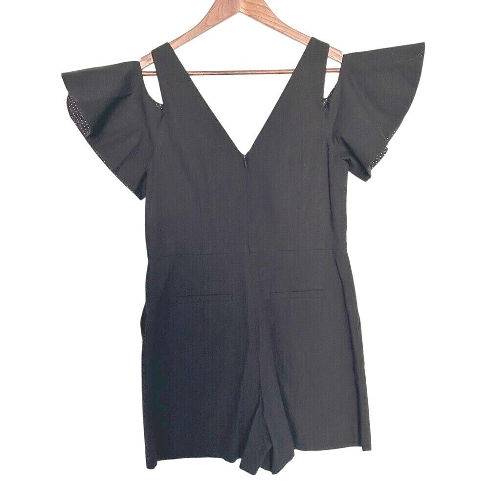 NEW Elevenses Anthropologie flutter cold shoulder black cotton romper jumpsuit 2
